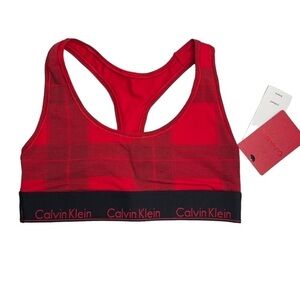 Calvin Klein Cotton Collection Cotton Blend Racerback Bralette Red Black Plaid S